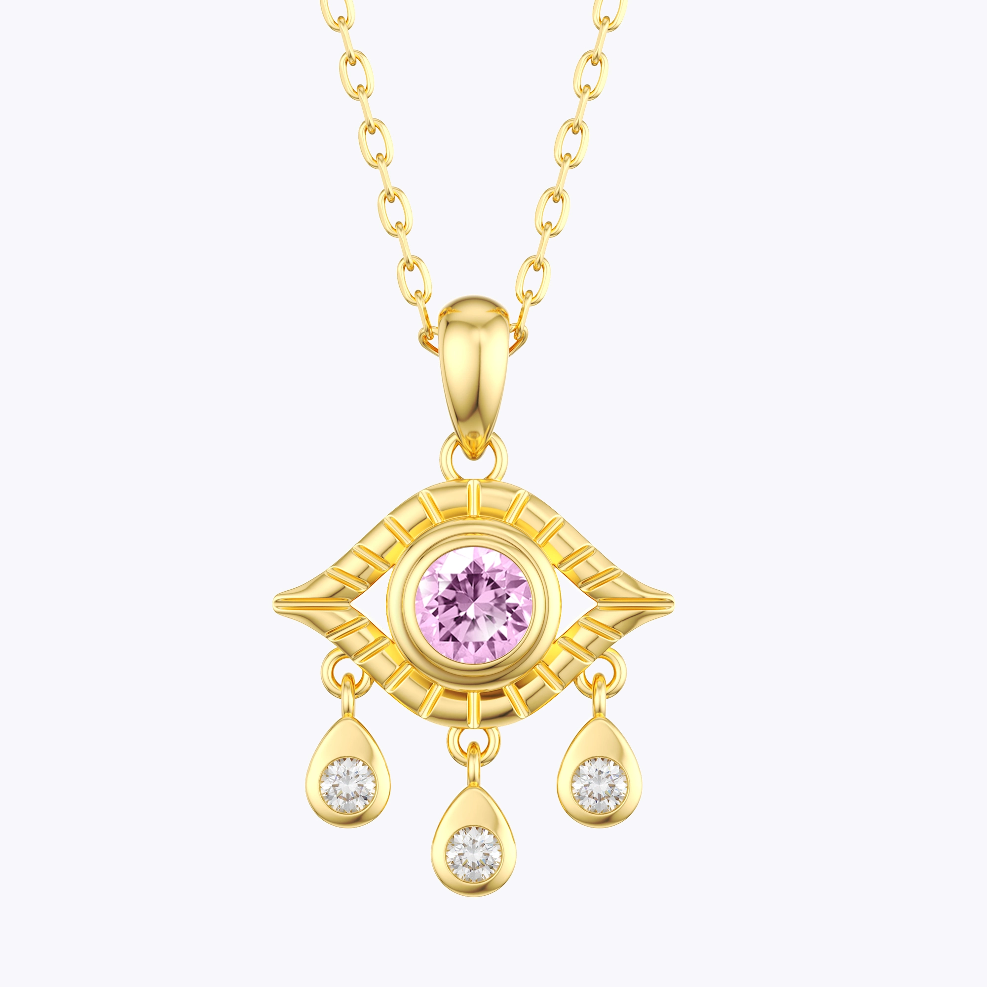 Custom Evil Eye Round Birthstone Necklace with Crystal