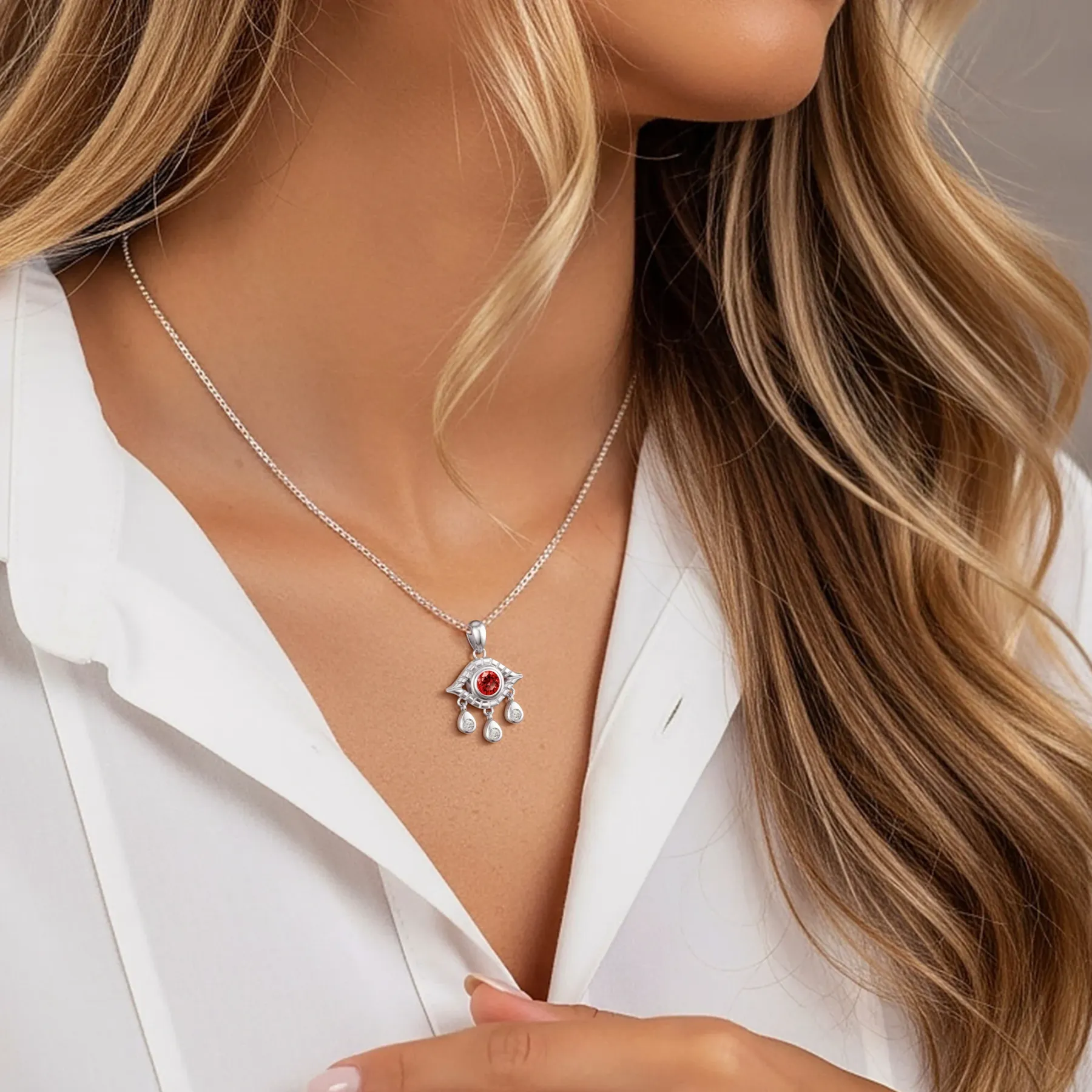 Custom Evil Eye Round Birthstone Necklace with Crystal