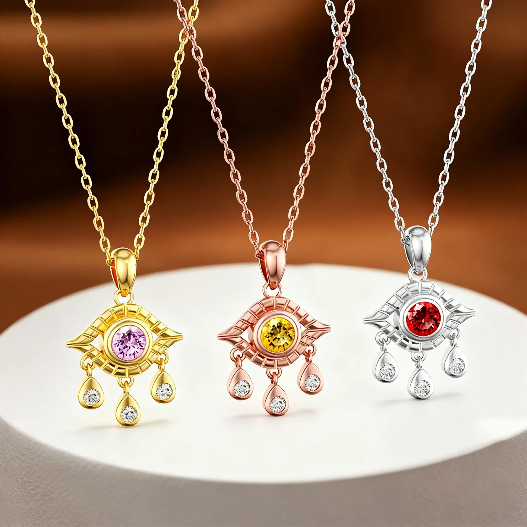 Custom Evil Eye Round Birthstone Necklace with Crystal