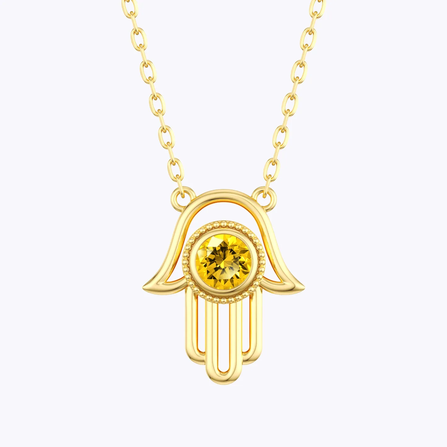 Custom Round Birthstone Hamsa Hand Necklace