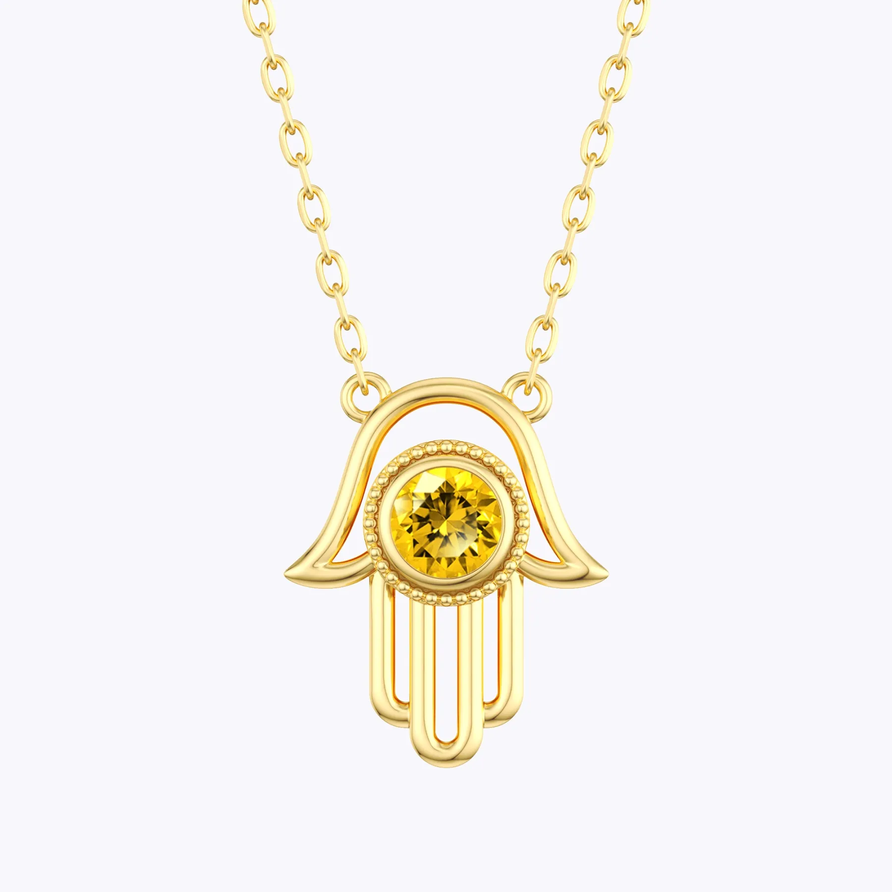 Custom Round Birthstone Hamsa Hand Necklace