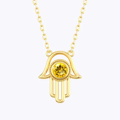 Custom Round Birthstone Hamsa Hand Necklace