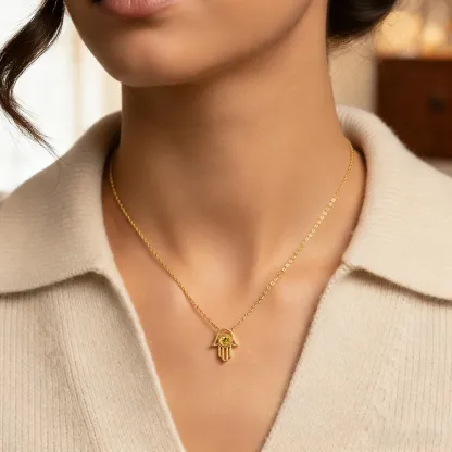 Custom Round Birthstone Hamsa Hand Necklace