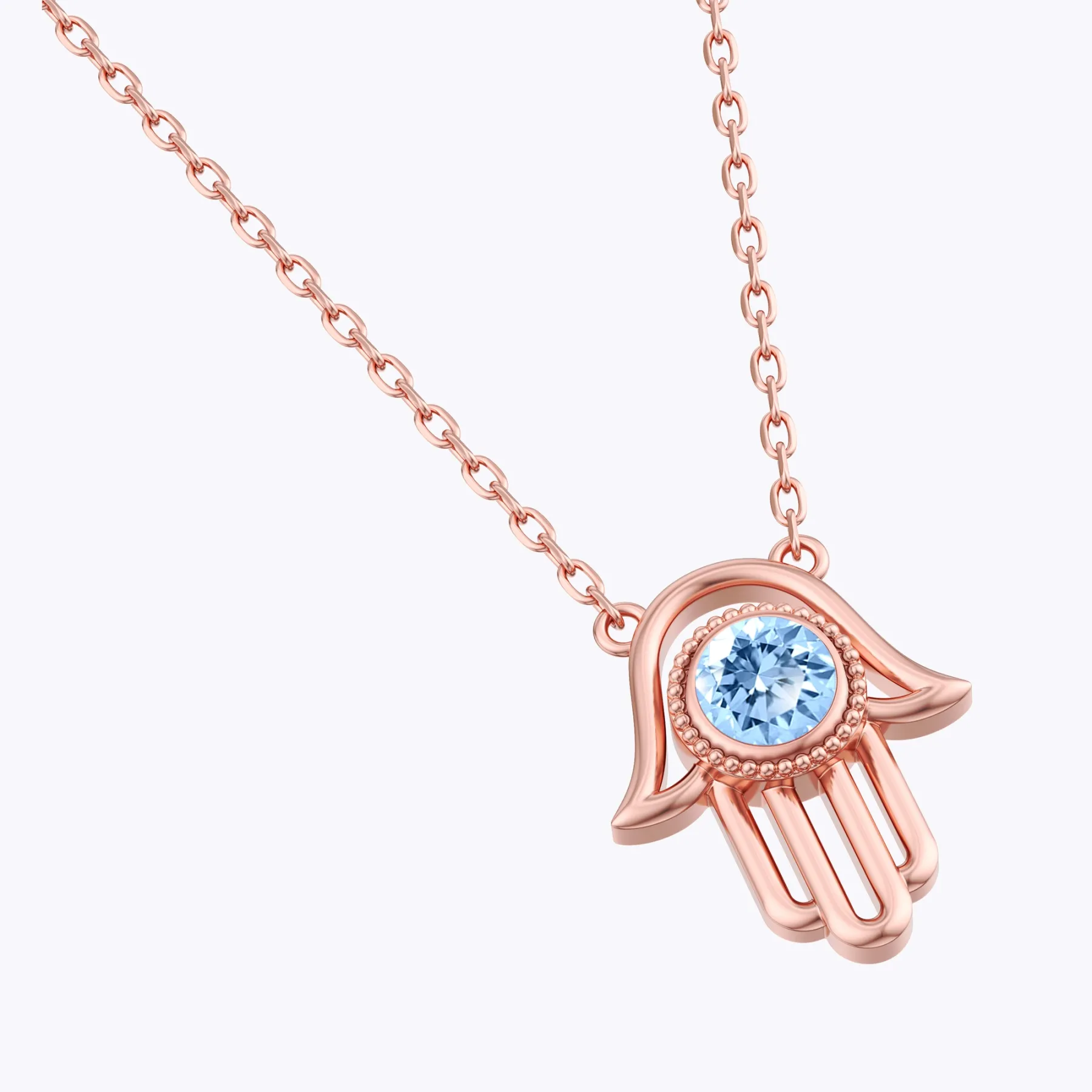 Custom Round Birthstone Hamsa Hand Necklace