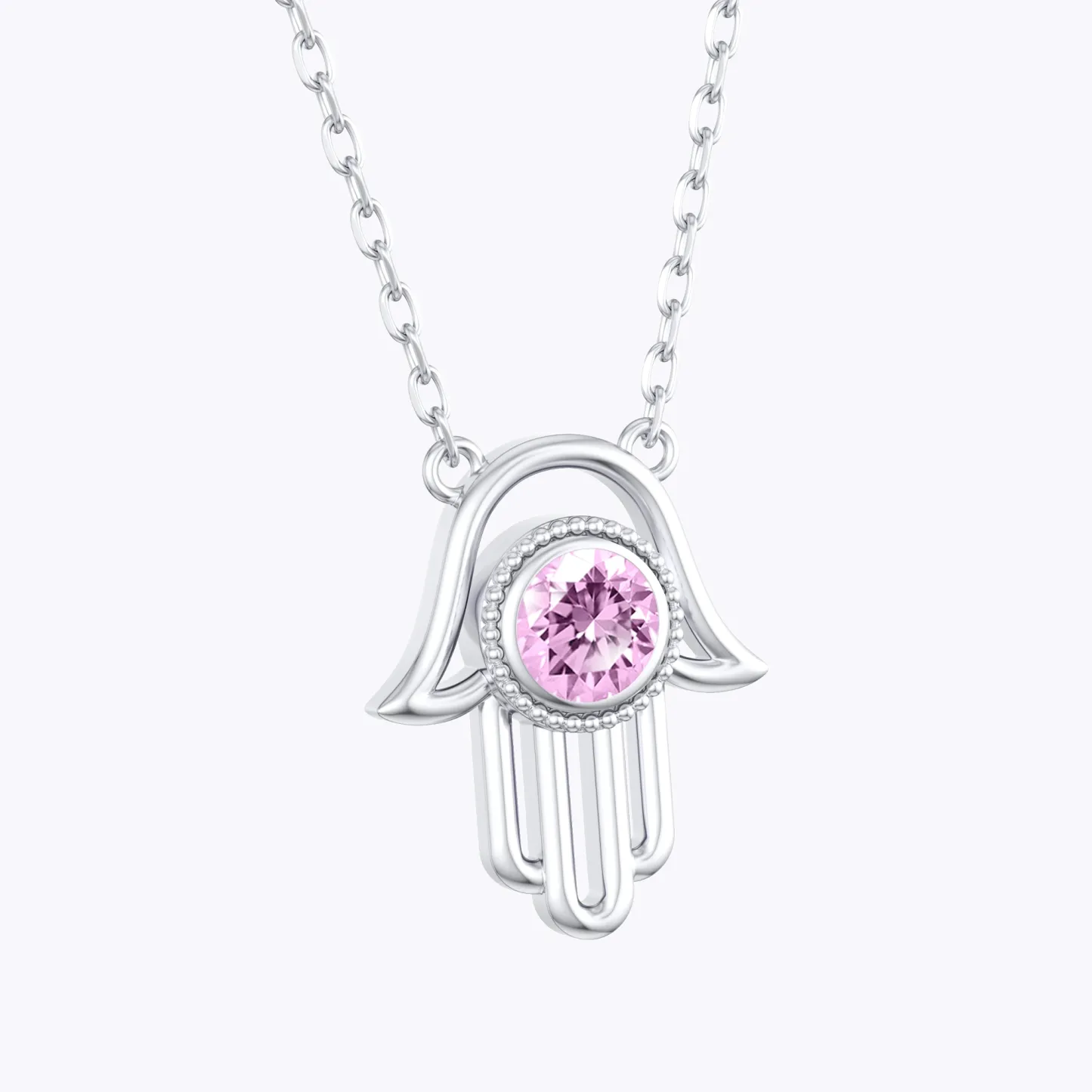 Custom Round Birthstone Hamsa Hand Necklace