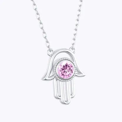 Custom Round Birthstone Hamsa Hand Necklace