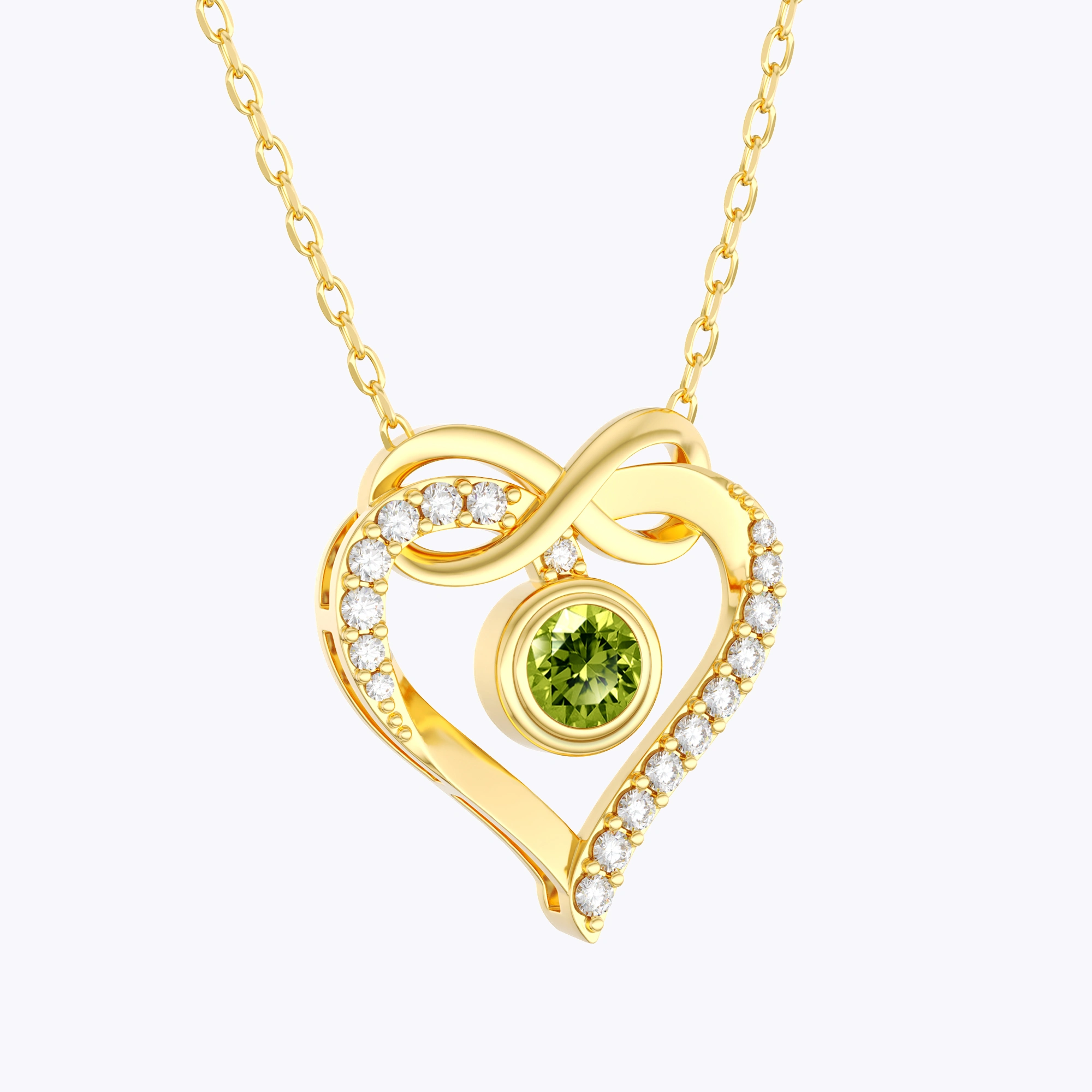 Custom Round Birthstone Heart Shape Infinity Necklace with Pavé Accents