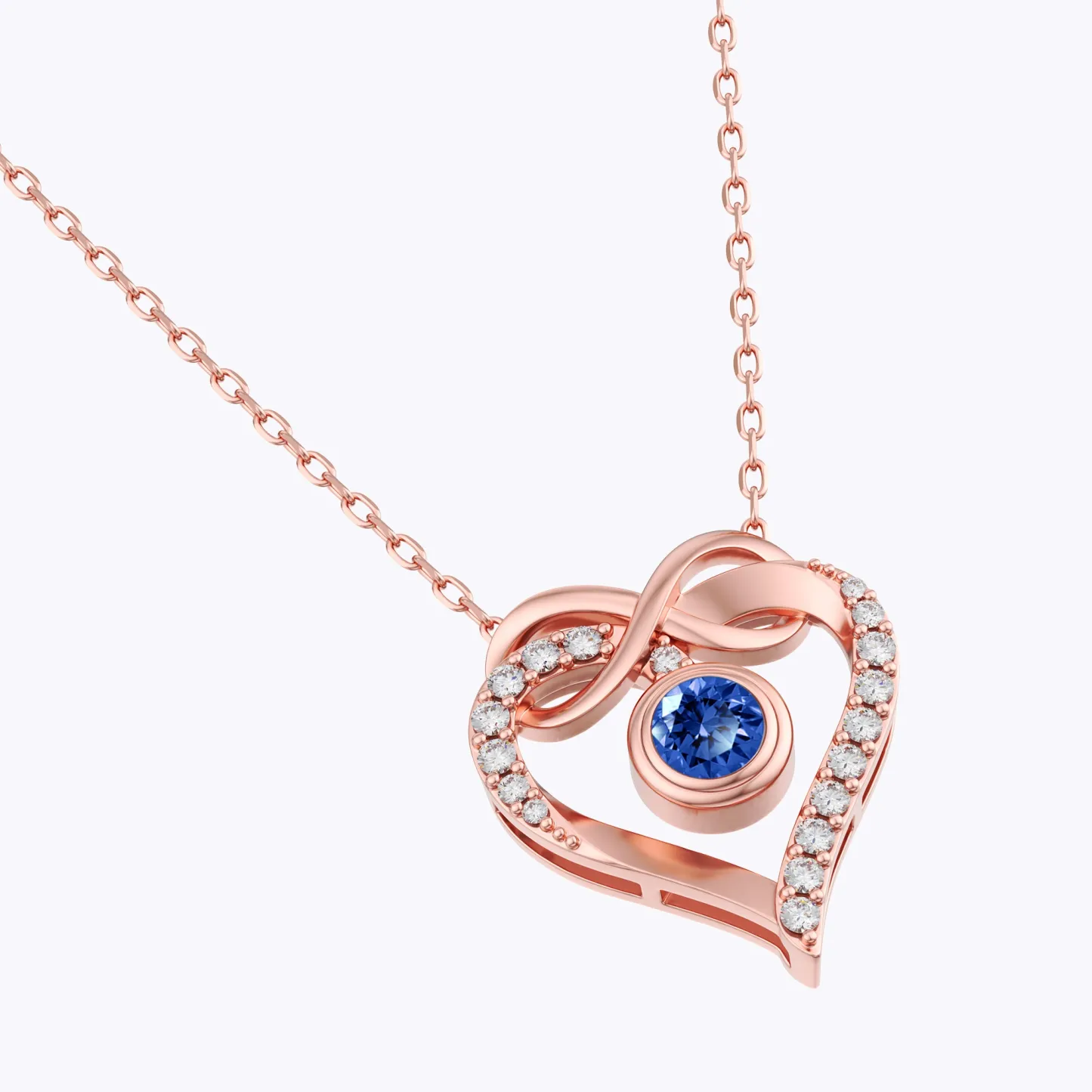 Custom Round Birthstone Heart Shape Infinity Necklace with Pavé Accents