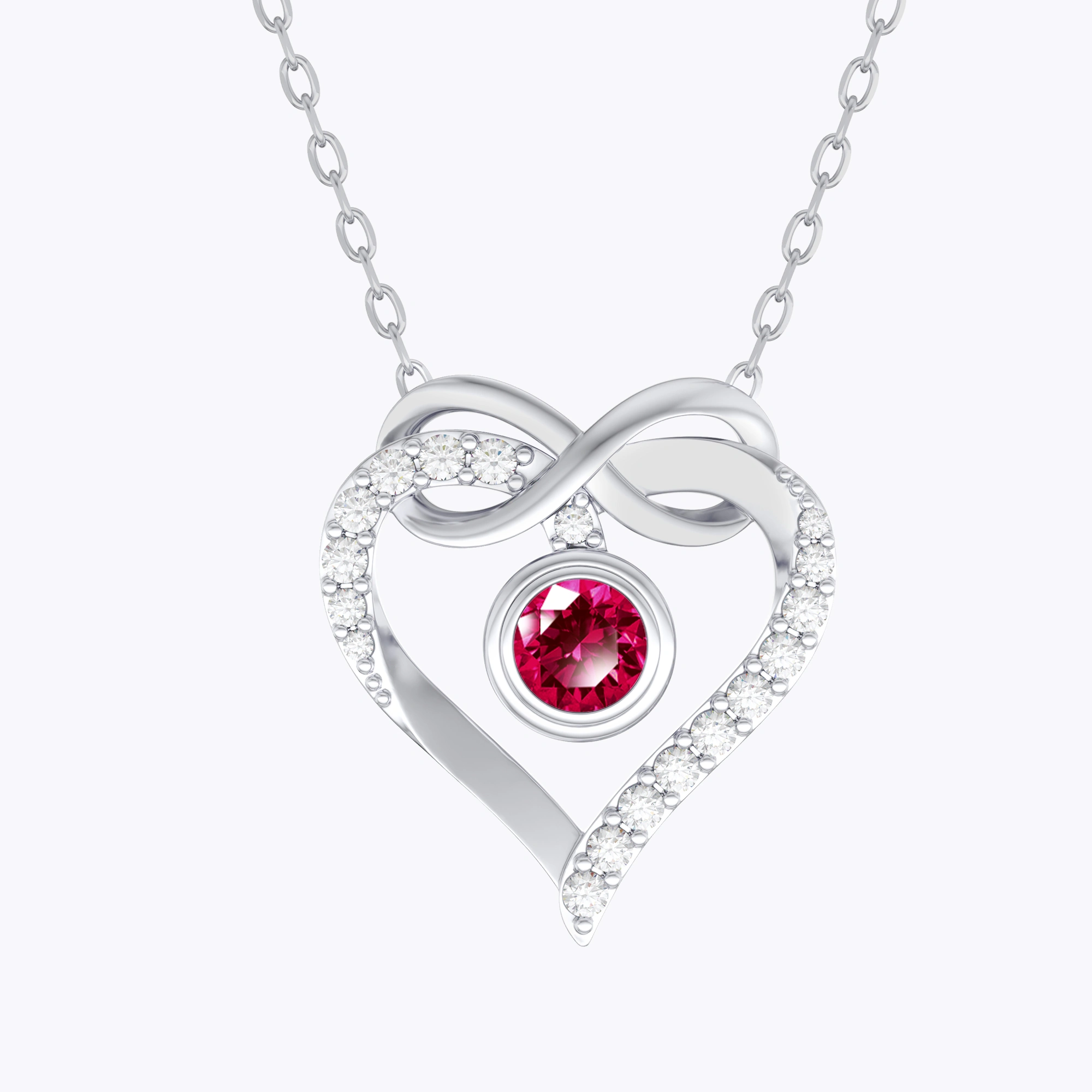 Custom Round Birthstone Heart Shape Infinity Necklace with Pavé Accents
