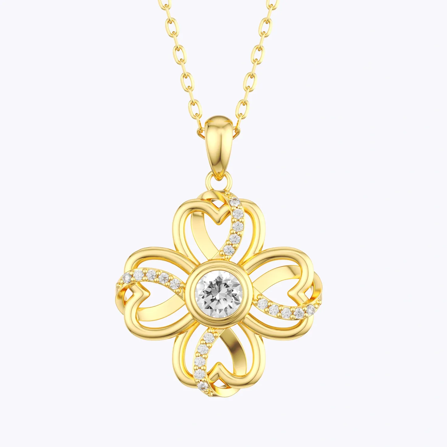 Custom Round Birthstone Lucky Clover Necklace with Pavé Accents