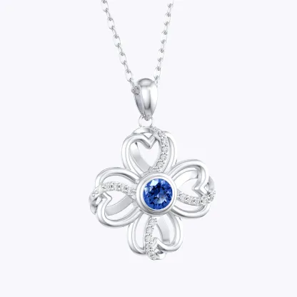 Custom Round Birthstone Lucky Clover Necklace with Pavé Accents