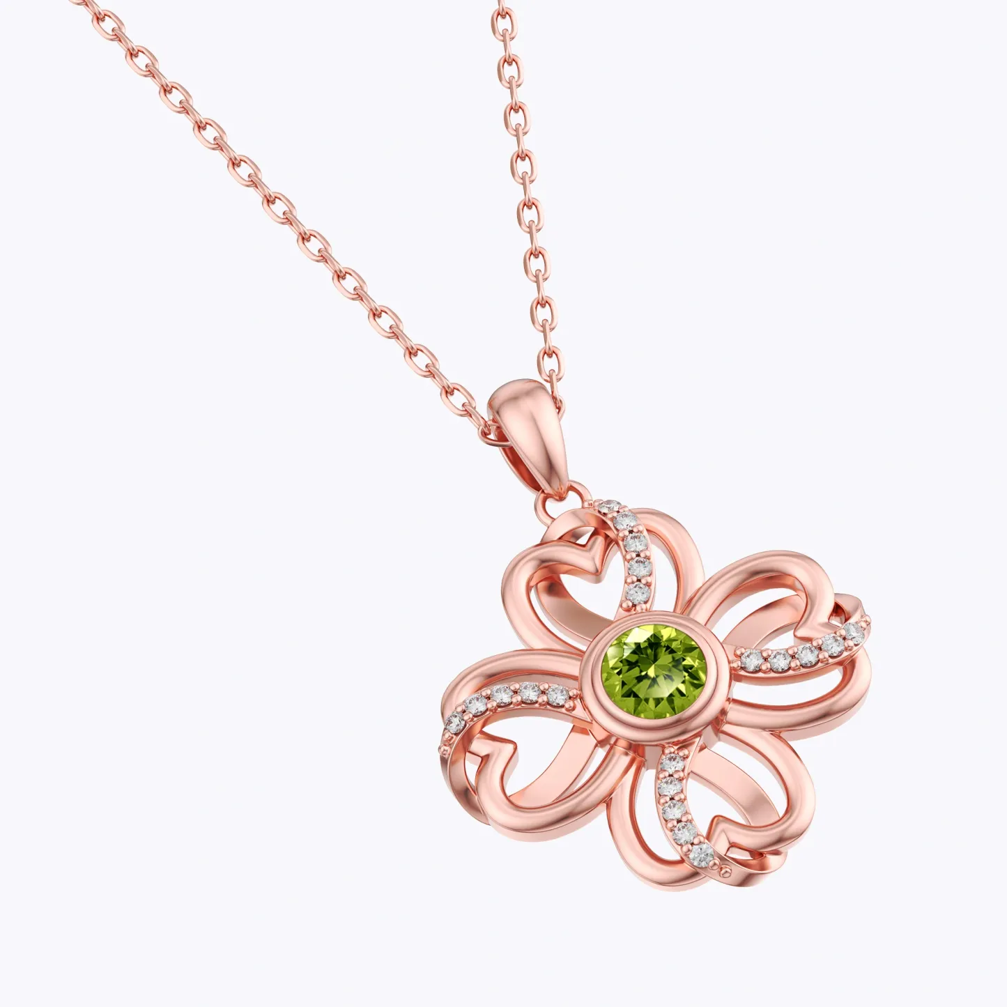 Custom Round Birthstone Lucky Clover Necklace with Pavé Accents