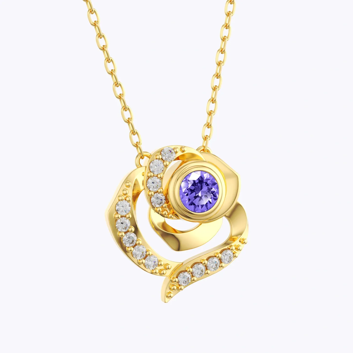 Custom Round Birthstone Rose Necklace with Pavé Accents
