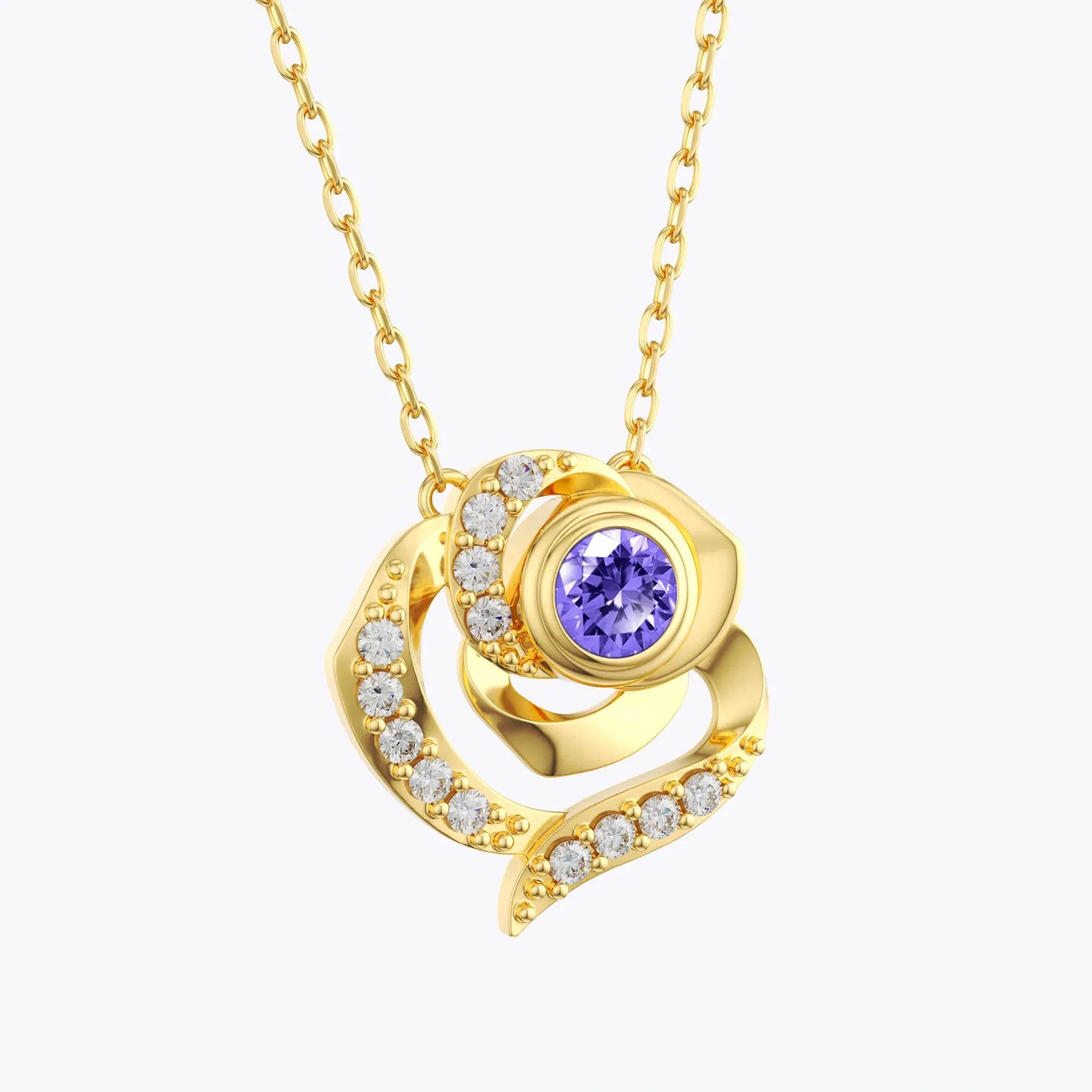 Custom Round Birthstone Rose Necklace with Pavé Accents