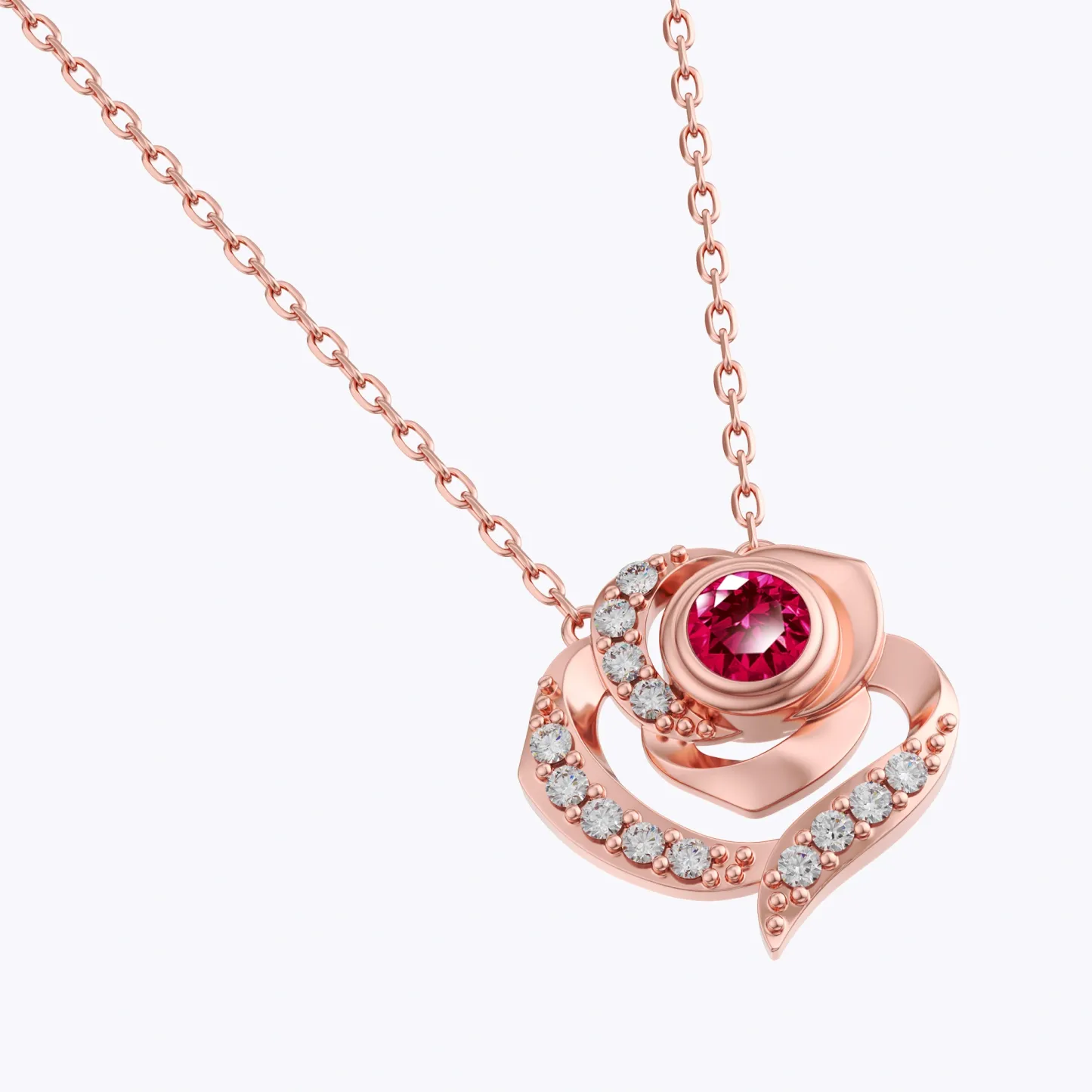 Custom Round Birthstone Rose Necklace with Pavé Accents