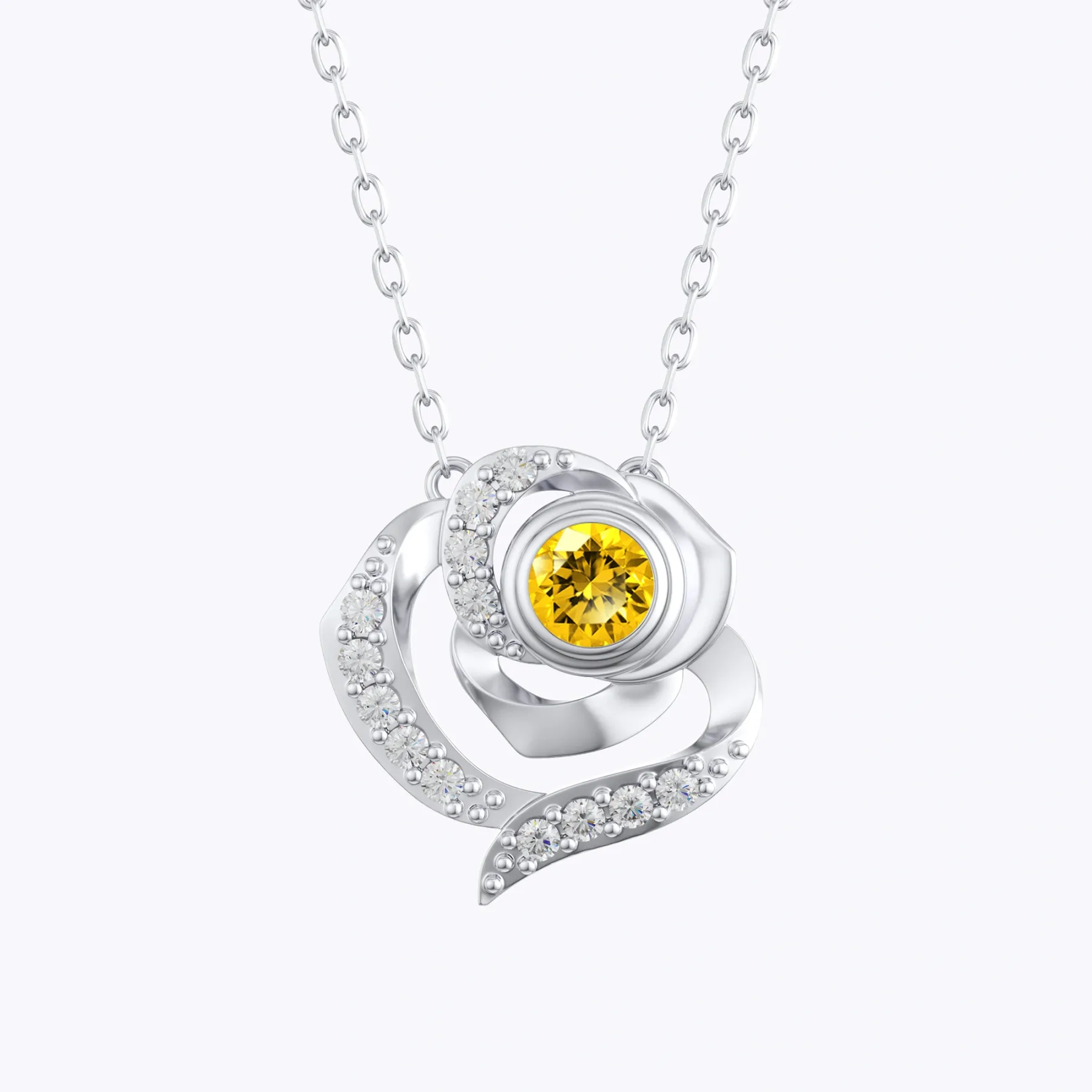 Custom Round Birthstone Rose Necklace with Pavé Accents