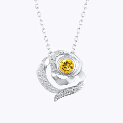 Custom Round Birthstone Rose Necklace with Pavé Accents