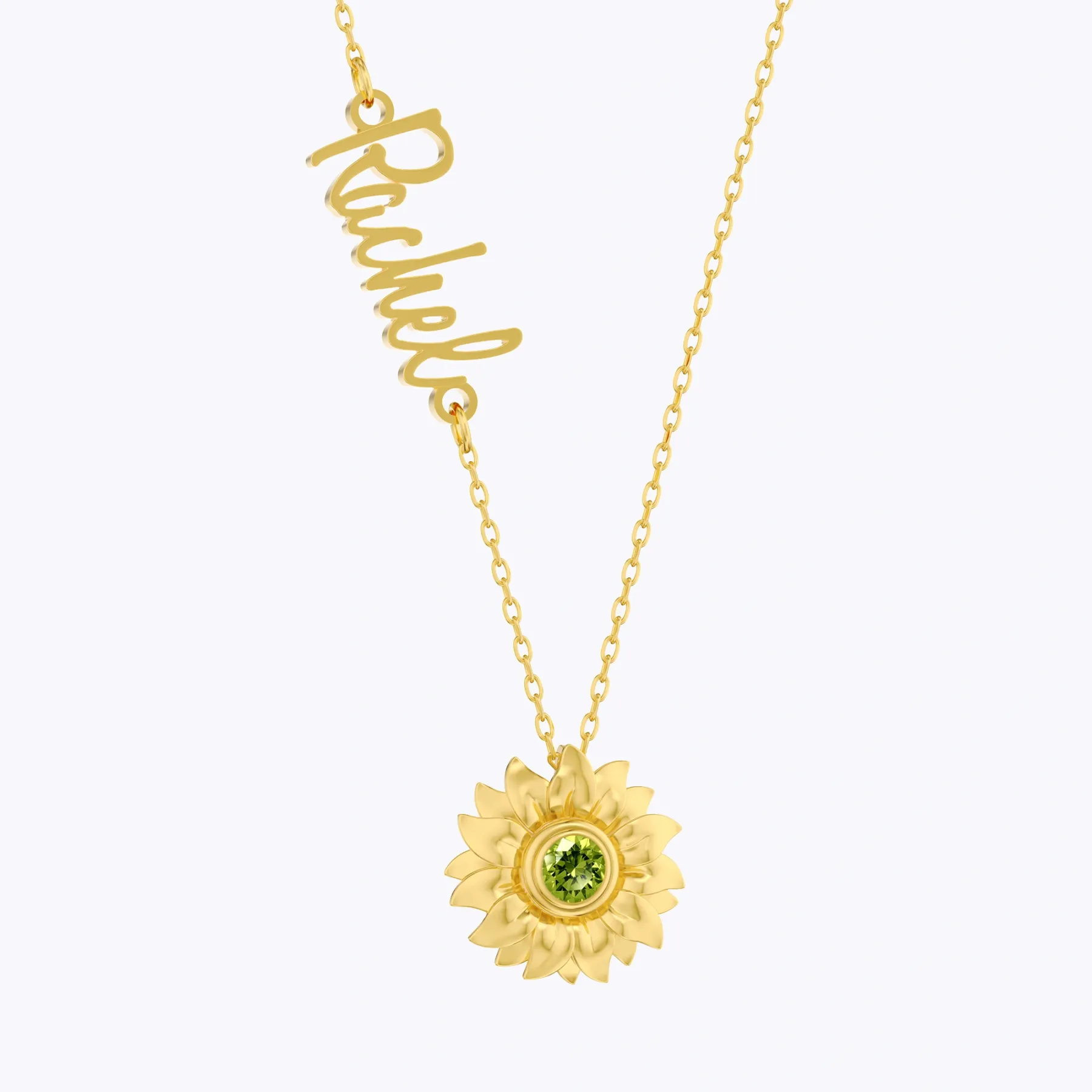 Custom Round Birthstone Sunflower Name Necklace