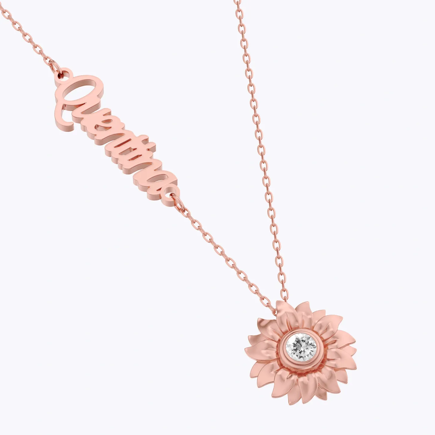Custom Round Birthstone Sunflower Name Necklace