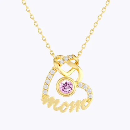 Custom Round Birthstone Double Heart Shape Name Necklace with Pavé Accents