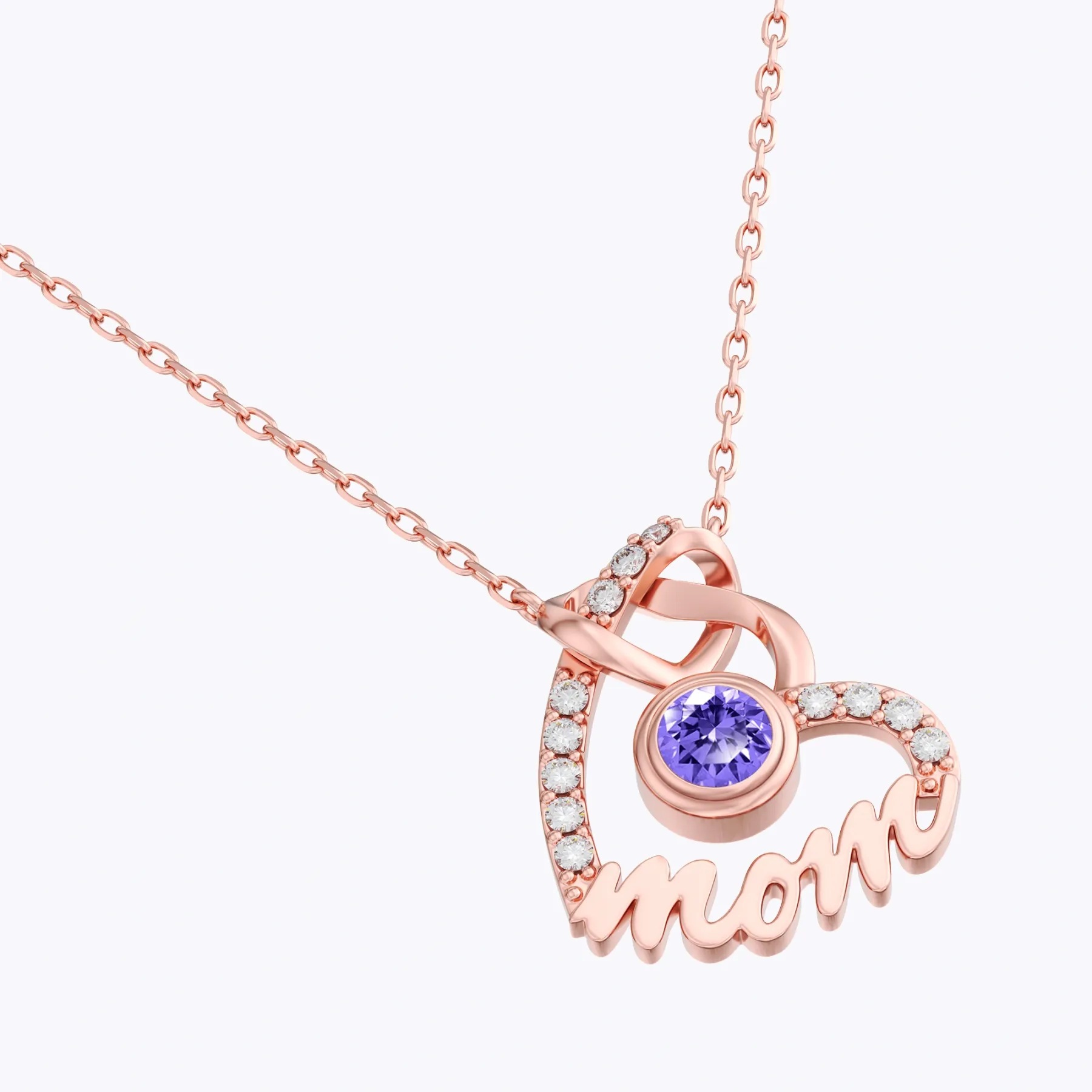 Custom Round Birthstone Double Heart Shape Name Necklace with Pavé Accents