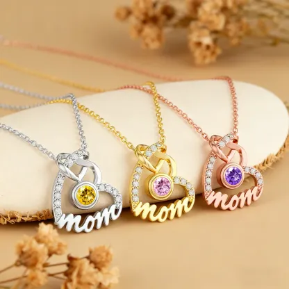 Custom Round Birthstone Double Heart Shape Name Necklace with Pavé Accents