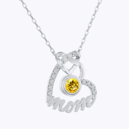 Custom Round Birthstone Double Heart Shape Name Necklace with Pavé Accents