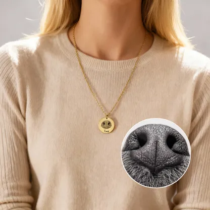 Custom Dog Nose Print Engraved Round Disc Pendant Necklace