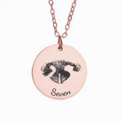 Custom Dog Nose Print Engraved Round Disc Pendant Necklace