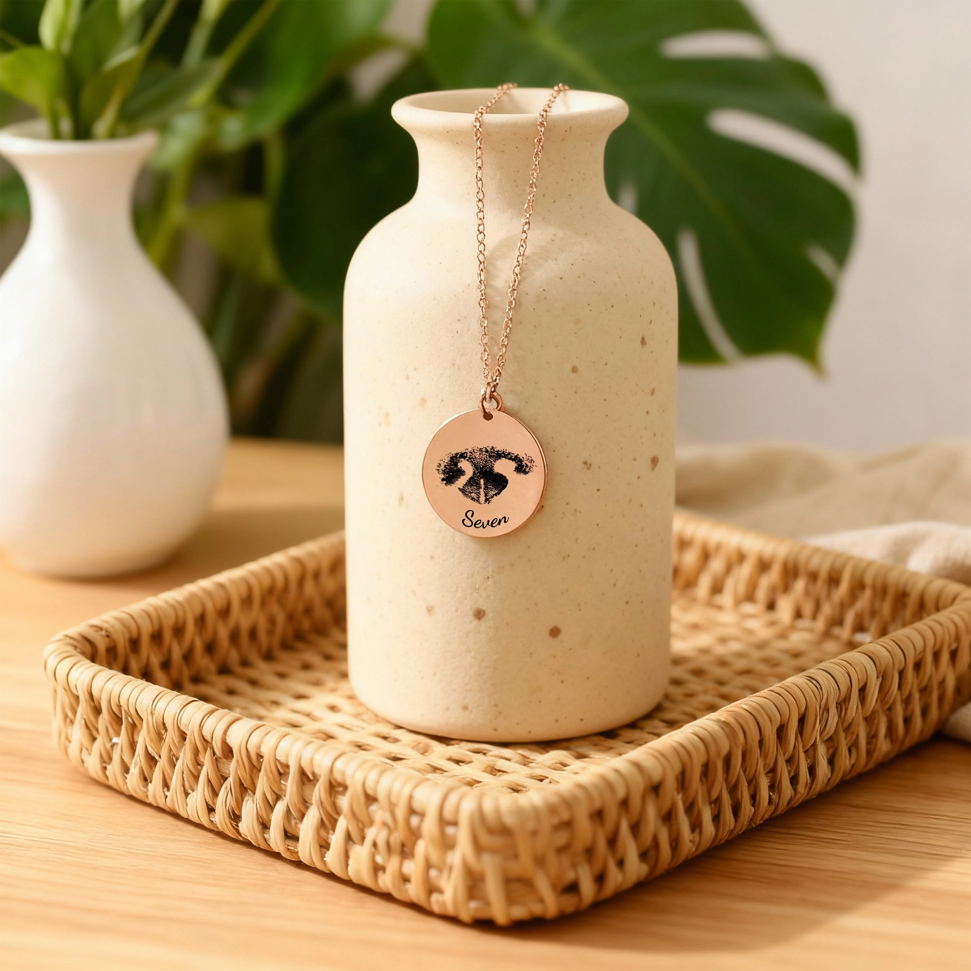 Custom Dog Nose Print Engraved Round Disc Pendant Necklace