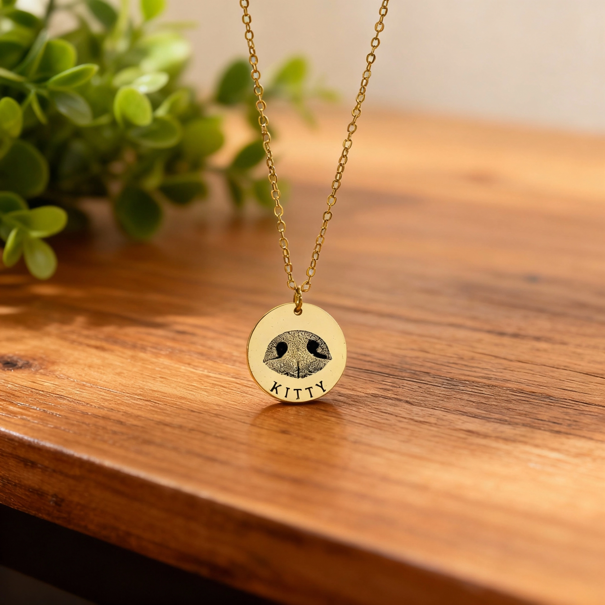 Custom Dog Nose Print Engraved Round Disc Pendant Necklace
