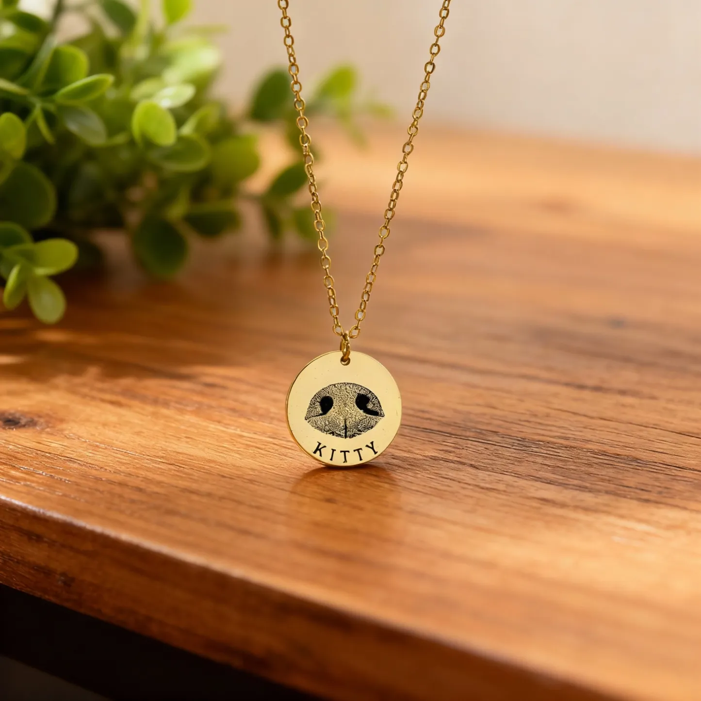 Custom Dog Nose Print Engraved Round Disc Pendant Necklace