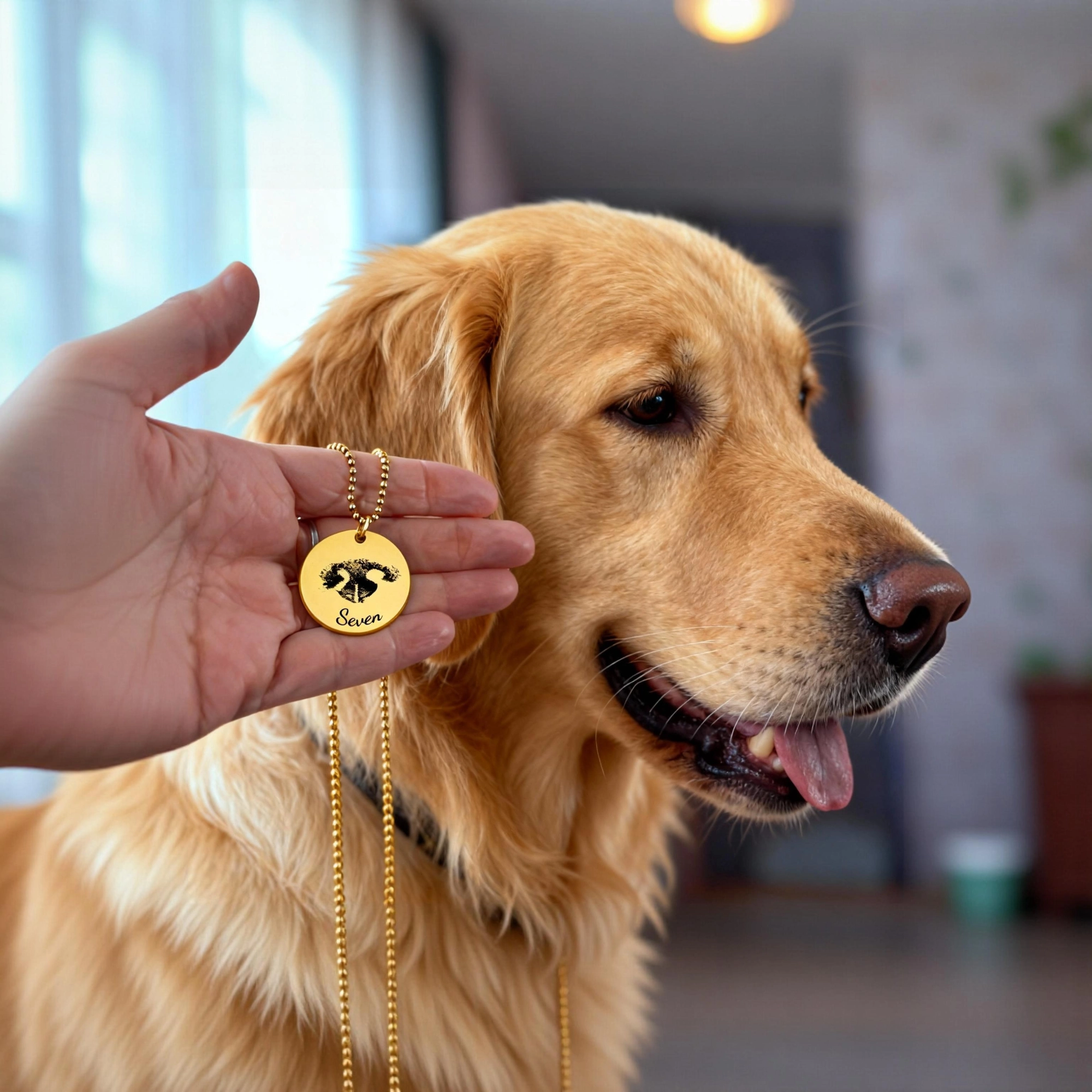 Custom Dog Nose Print Engraved Round Disc Pendant Necklace