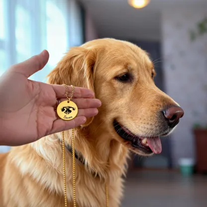 Custom Dog Nose Print Engraved Round Disc Pendant Necklace