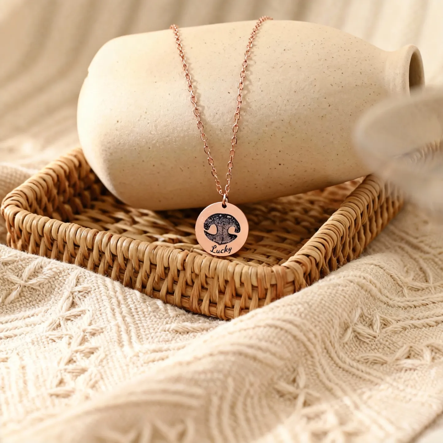 Custom Dog Nose Print Engraved Round Disc Pendant Necklace