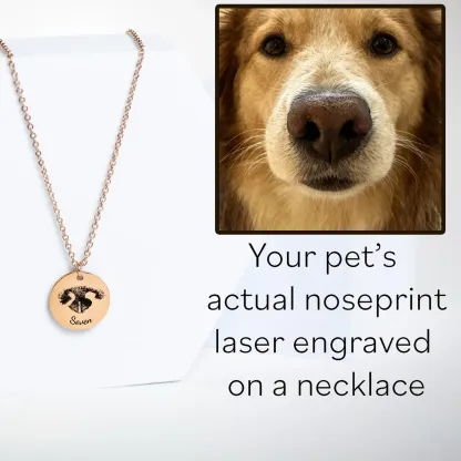 Custom Dog Nose Print Engraved Round Disc Pendant Necklace