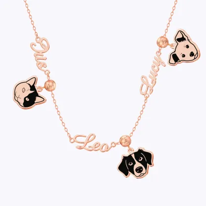 Custom Dog Cat Portrait Pendant Necklace with Name