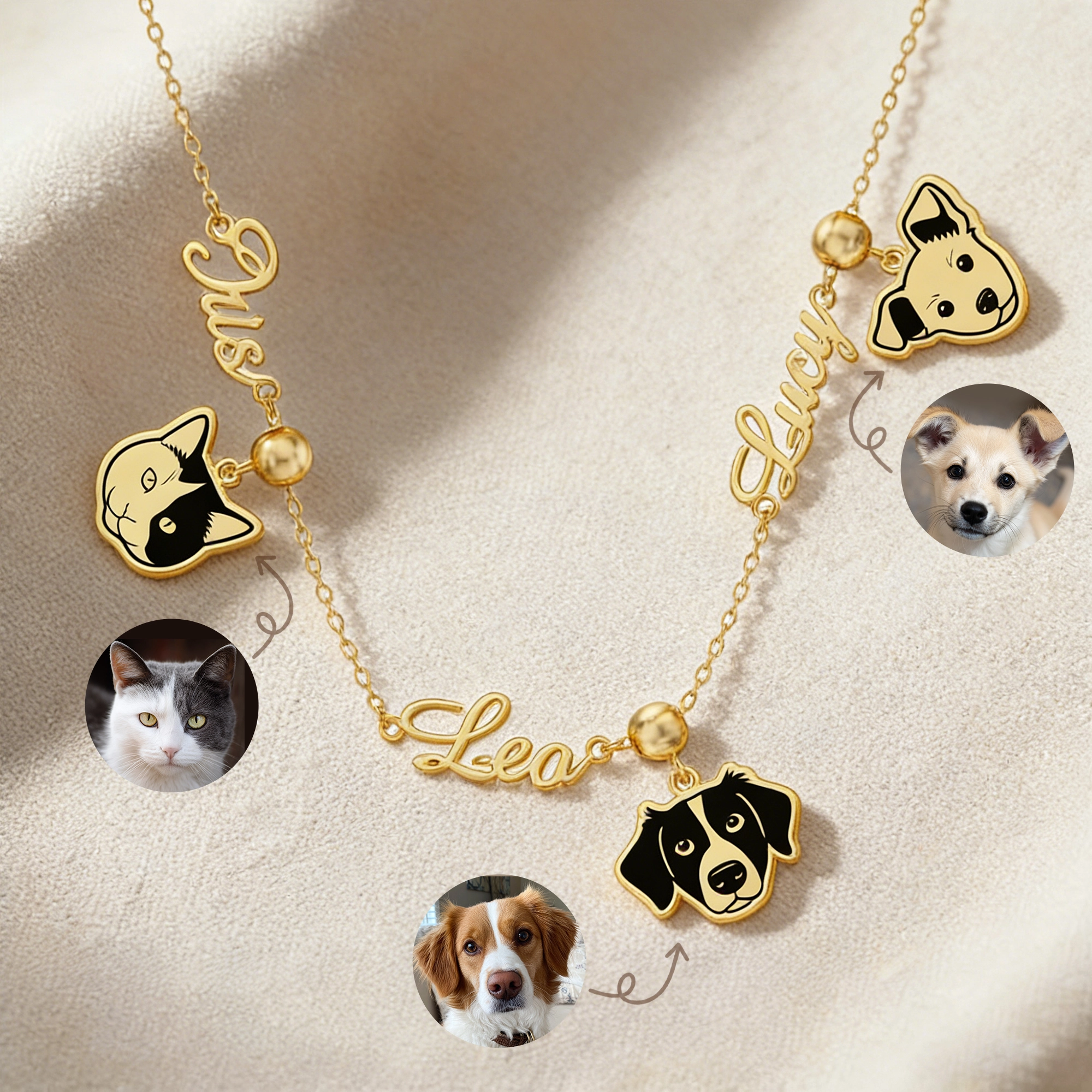Custom Dog Cat Portrait Pendant Necklace with Name