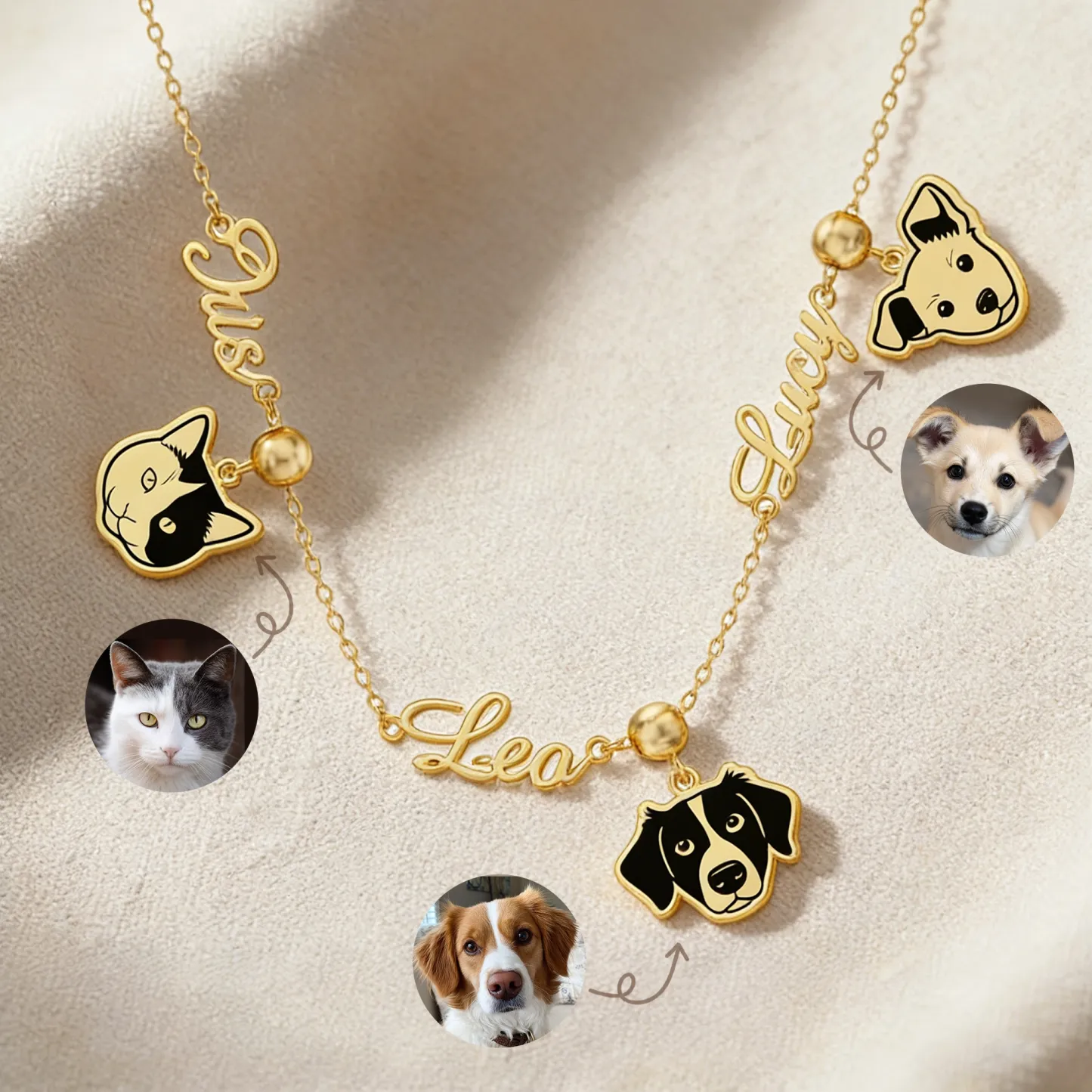 Custom Dog Cat Portrait Pendant Necklace with Name