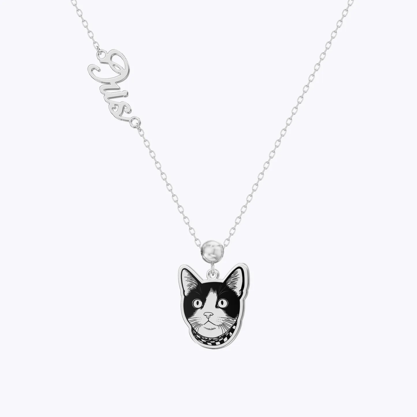 Custom Dog Cat Portrait Pendant Necklace with Name