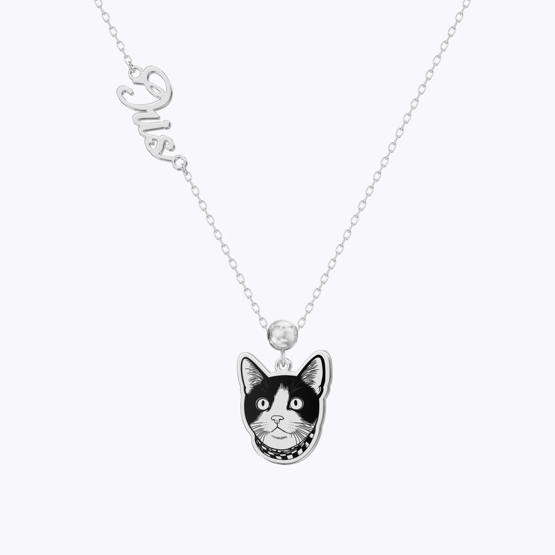 Custom Dog Cat Portrait Pendant Necklace with Name