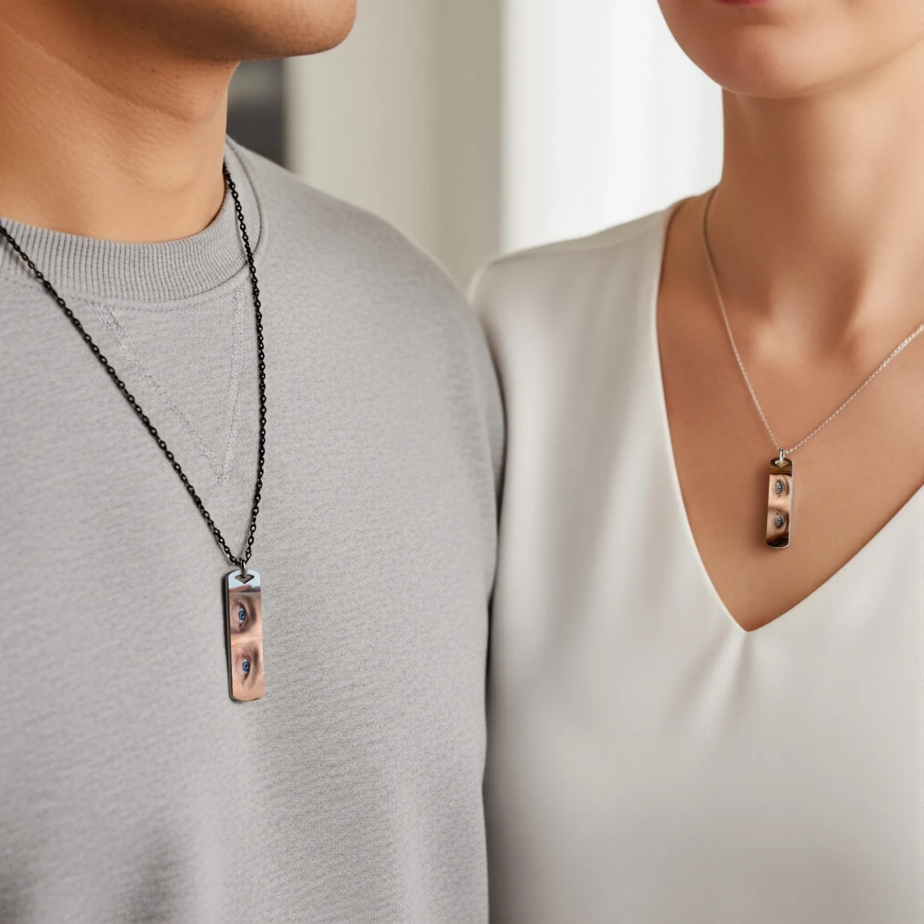 Custom Eye Photo Necklaces For Couple