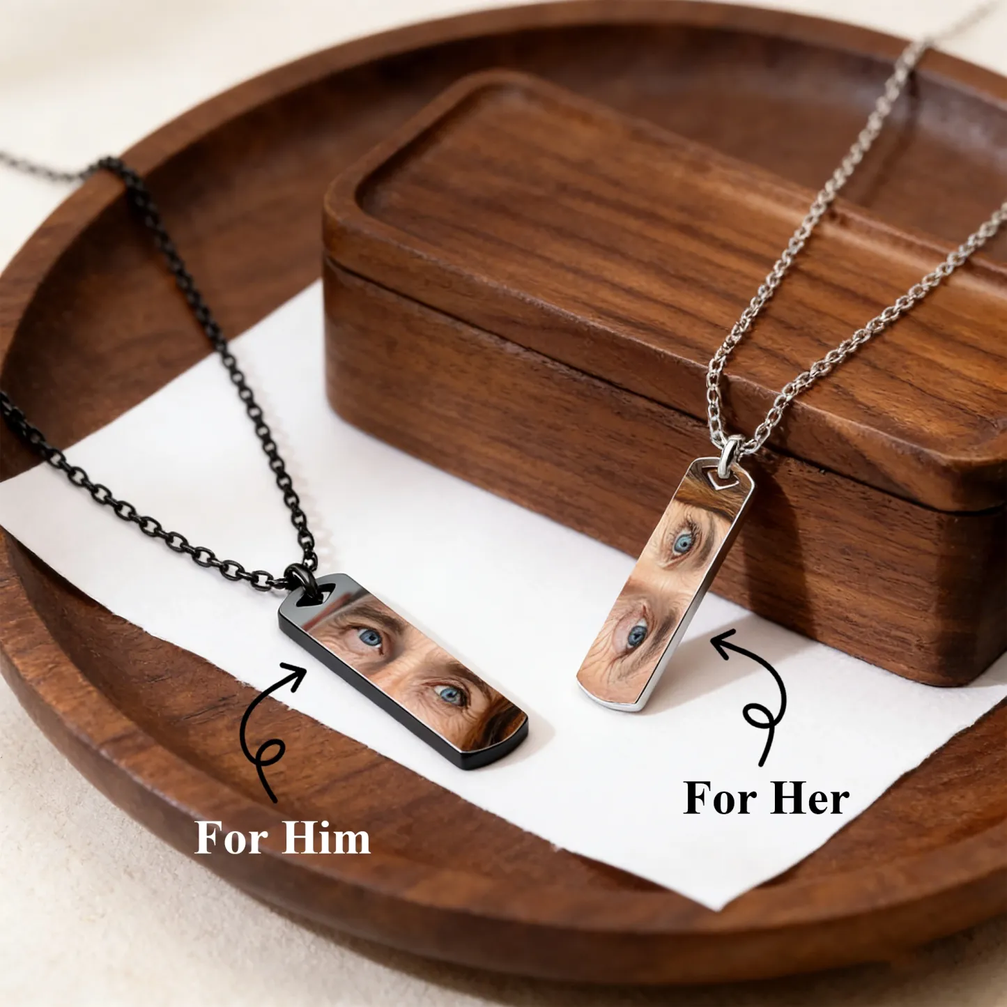 Custom Eye Photo Necklaces For Couple