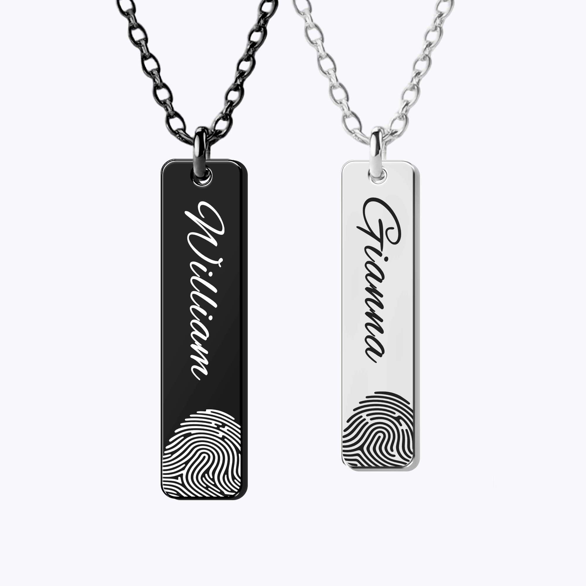 Custom Fingerprint Photo Necklaces For Couple with Name