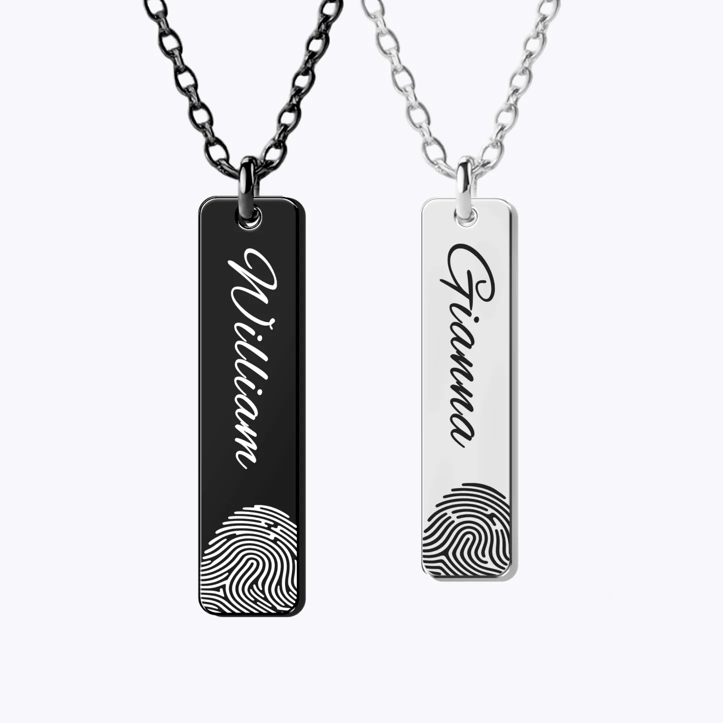 Custom Fingerprint Photo Necklaces For Couple with Name