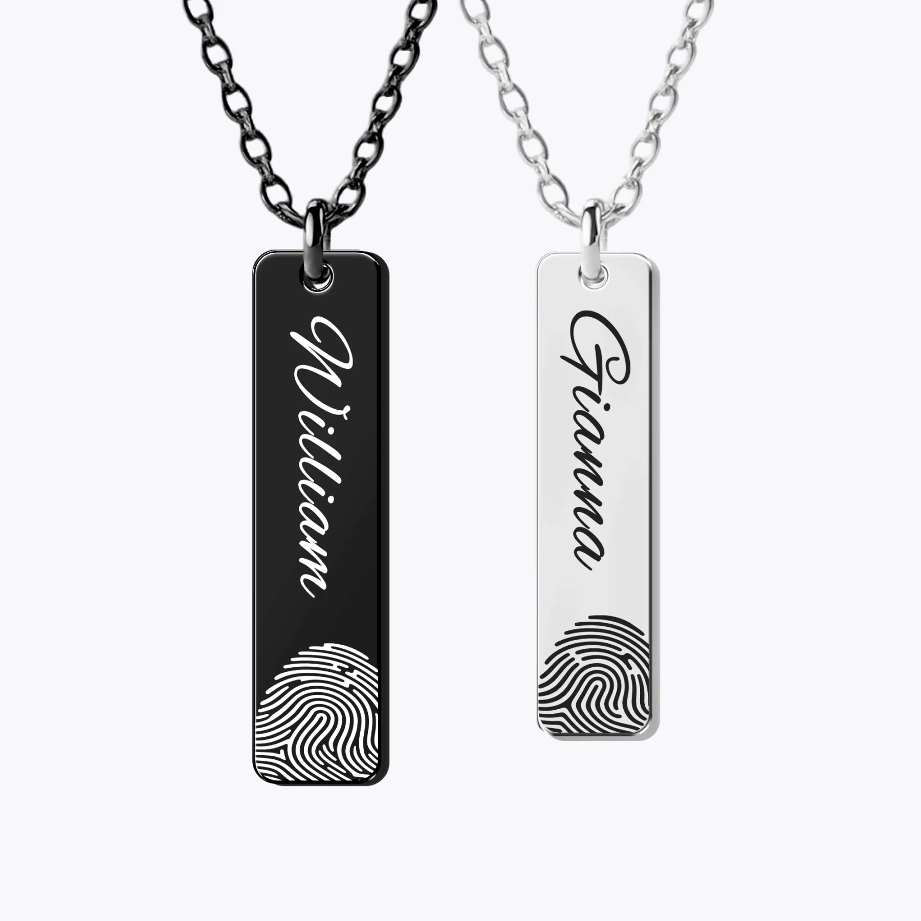 Custom Fingerprint Photo Necklaces For Couple with Name
