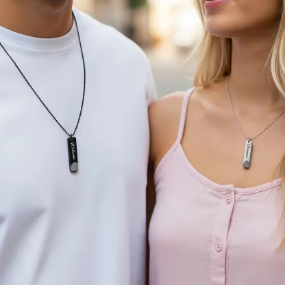 Custom Fingerprint Photo Necklaces For Couple with Name