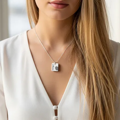 Custom Fingerprint Photo Necklaces Rectangle Shape For Couple with Name