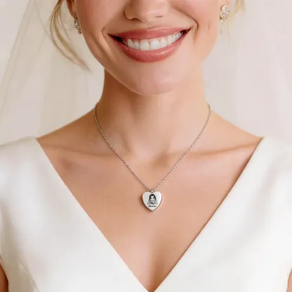 Custom Portrait Heart Shape Necklace For Couple with Name