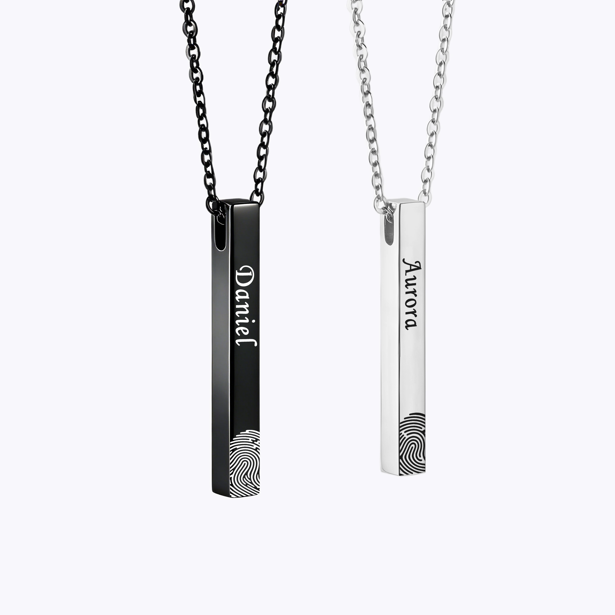 Custom Fingerprint Photo Bar Pendant Necklace with Name